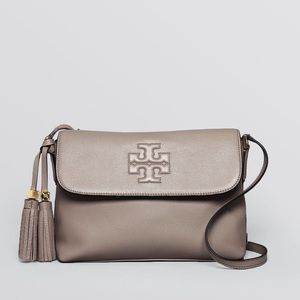 Tory Burch Thea Messenger Dust Storm Grey Crossbody Bag with Tassels $435 Retail